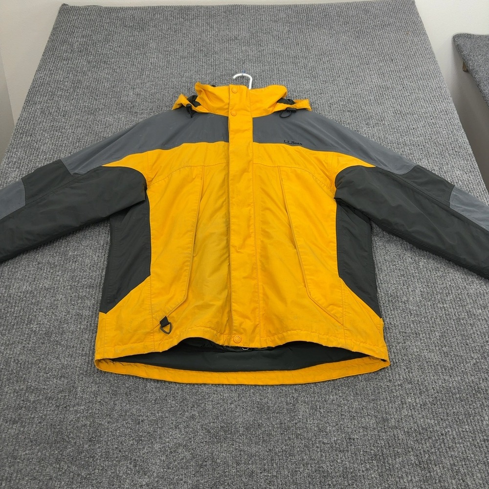 LL Bean Jacket Mens M Yellow Nylon Hooded Full Zip Gorpcore Hiking Outdoor